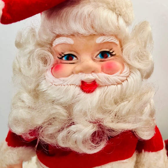 Adorable Vintage 10” Mechanical Santa, Handmade Wood Sleigh, Velvet Flocked Tree - Picture 7 of 14